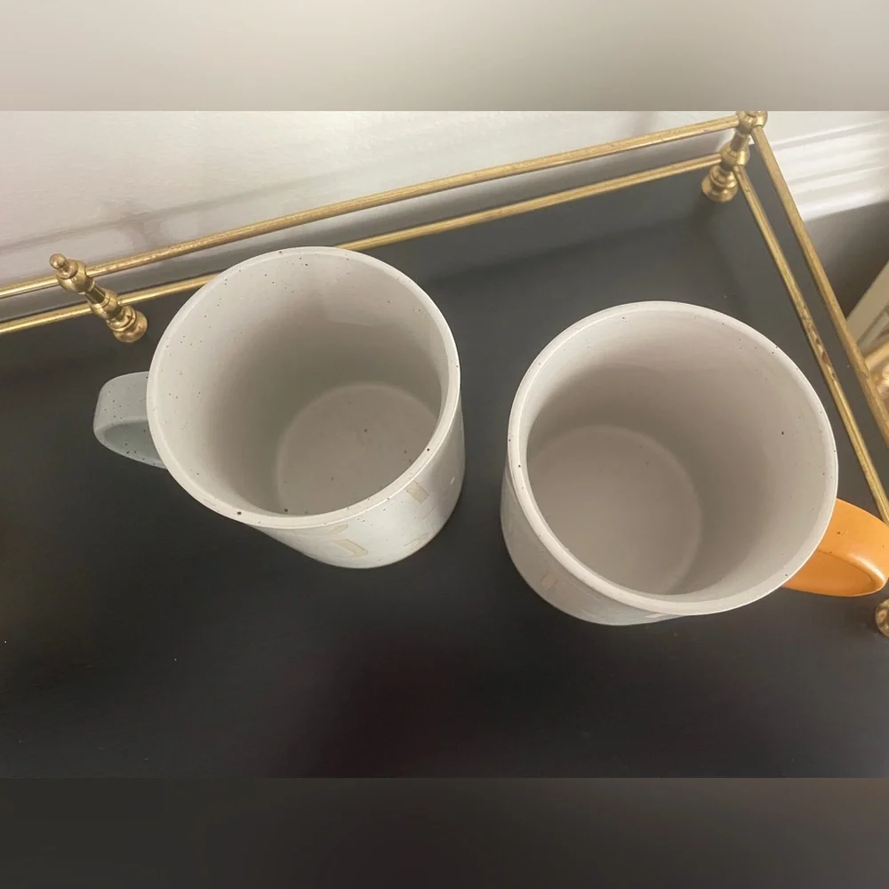 West Elm Confetti Geometric Coffee Mugs Cups Initials J K Pottery Neutral Colors